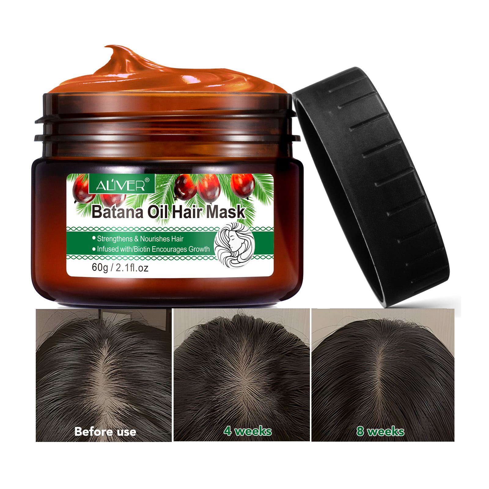 Máscara natural anti-queda de cabelo para cuidados com o couro cabeludo, hidratante e nutritiva, óleo de batana, manteiga para o crescimento do cabelo com biotina