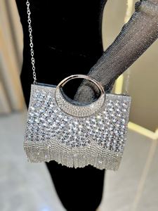 Bolso de Mano Tipo Clutch con Borlas y Pedrería <span class=keywords><strong>para</strong></span> Mujer, Bolso de Hombro con Asa Metálica <span class=keywords><strong>para</strong></span> Fiesta de Cóctel, Bolsos de Lujo <span class=keywords><strong>para</strong></span> Banquete - Product Image 4