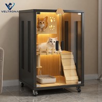 Villa de luxe moderne pour chat avec roues, grande maison pour chat en bois et verre trempé, armoire personnalisable pour plusieurs chats