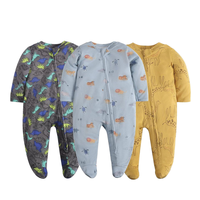 Nouvelle barboteuse toutes saisons pour bébé avec manches longues et fermeture éclair Onesie Cartoon Pattern Footed Pajamas Knitted Infant Clothes for Spring