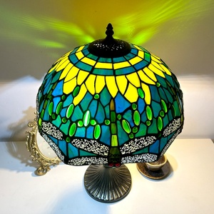 Longhuijing 16 Inch Dragonfly Stained Glass Lampshade <b>Bedside</b> Lamp Eco-Friendly Simple Mediterranean Style LED AC Lighting - Product Image 4
