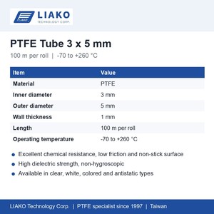 Tube en PTFE 3x5mm, tube en PTFE naturel, rouleau de 100m, -70 à 260°C, qualité FDA pour lignes semi-conductrices et chimiques - Product Image 4