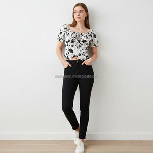 Top Corto Estilo Bustier con Estampado Floral Personalizado para Mujer, <span class=keywords><strong>Blusa</strong></span> Fruncida para Damas - Product Image 2