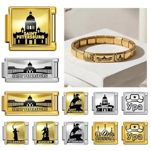 Bracelet en acier inoxydable 9 mm à maillons, style italien, avec breloques architecture et châteaux de Russie (Moscou, Saint-Pétersbourg), pour la création de bijoux DIY - Product Image 1