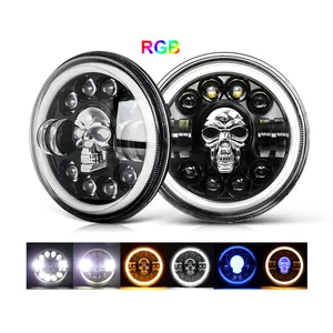 אביזרי רכב פנס RGB 75W רכב Led H4 7 אינץ מלאך עיניים H4 RGB 4X4 Led פנס