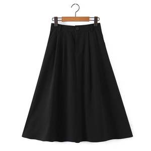 Jupe parapluie mi-longue en satin noir uni pour femmes grandes tailles, taille naturelle N8294 - Product Image 5