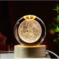 Offre Spéciale : Boule de Cristal Vierge Planète Saturne Gravée au Laser 3D, Système Solaire Galaxie, avec Base Lumineuse LED pour la Maison