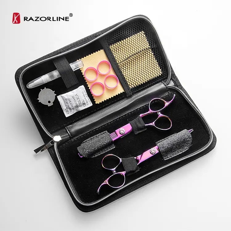 Customized Case Kit Logo Sharp Curved Japanese Stainless Steel Hairdressing Scissors