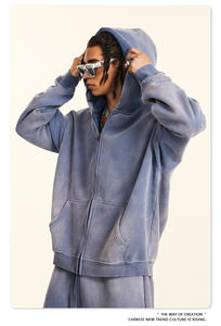 Sweat à capuche unisexe personnalisé, délavé à l'acide, avec boutons en relief 3D, épaules tombantes, effet soleil, coupe oversize, en coton épais vierge 360 g/m² - Product Image 5