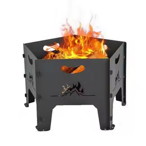 Brasero d'extérieur portable en fer à 4 pieds, avec poignée découpée au laser motif flamme montagne et emplacement hexagonal pour bâtons de feu - Product Image 6