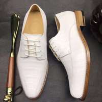 Chaussures Goodyear pour hommes, originales, en peau d'alligator, chaussures habillées de luxe de marque, blanches, en cuir de crocodile véritable, chaussures pour hommes