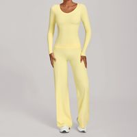 Vente en gros Ensembles de yoga pour femmes grande taille Hauts à col rond Pantalons de yoga taille haute Vêtements de sport Survêtements de jogging en plein air