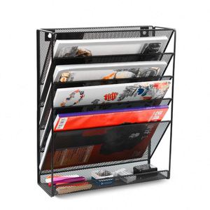 5-Tier Wall-Mounted <b>File</b> Organizer Rack Iron Craft <b>Document</b> Storage Shelf for Office and Home Sturdy <b>File</b> Holder - Product Image 3