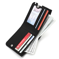 Dompet pria desain terbaru, bahan kanvas portabel Slot Multi kartu ritsleting gesper