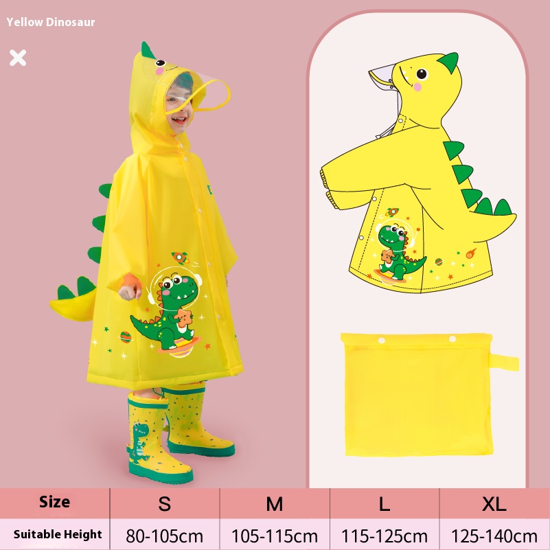 Yellow dinosaur Kids Waterproof Raincoat with Expandable Backpack Slot Hooded Rain Jacket for Boys & Girls School & Outdoor(size:S)