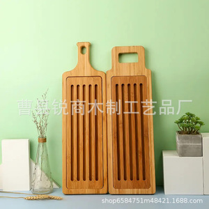 Planche à découper en bambou 48x15x2cm avec poignée et bac à miettes pour usage en cuisine - Product Image 2