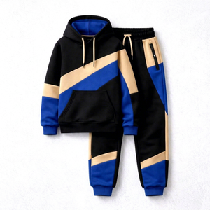 Ensemble de survêtement pour homme, 2 pièces, sweat-shirt à capuche bicolore, tenue décontractée streetwear, pantalon de jogging pour l'automne - Product Image 1