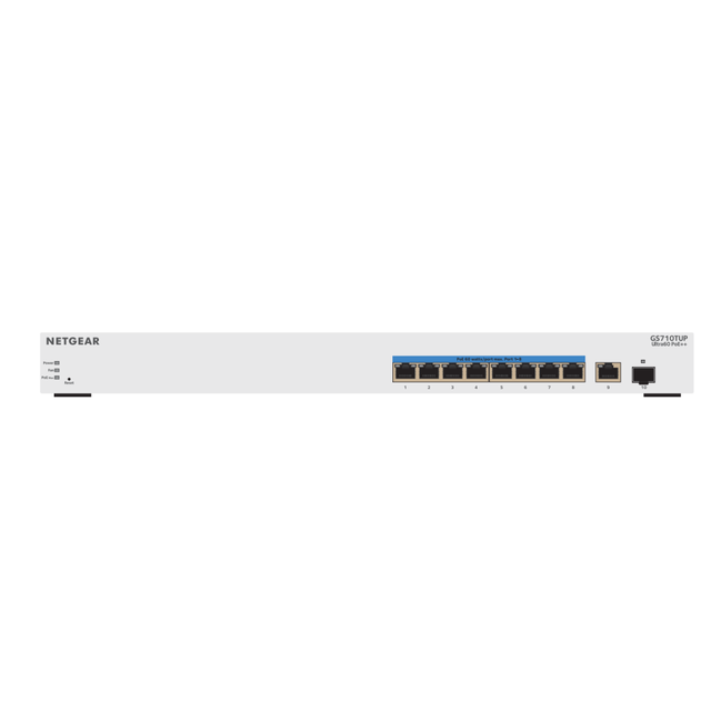 GS710TUP - 10-Port Gigabit Ethernet Ultra60 PoE++ Smart Rackmount Switch with 1 SFP and 1 Copper Uplink PoE Budget 480W