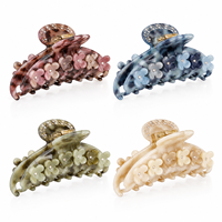 Pince à cheveux en acétate Newyeah de luxe, motif floral et strass, 9,6 cm, ressort robuste, logo personnalisé, marque privée, vente en gros