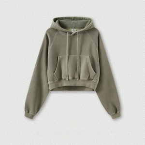 <span class=keywords><strong>Felpa</strong></span> <span class=keywords><strong>Corta</strong></span> <span class=keywords><strong>con</strong></span> <span class=keywords><strong>Cappuccio</strong></span> da Donna Stile Retrò Europeo-Americano, in Pile Lavato, <span class=keywords><strong>con</strong></span> Zip e Stampa a Rilievo - Product Image 2