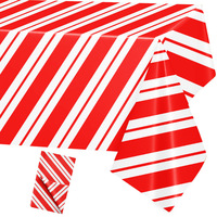 Nappe diagonale rouge et blanche à rayures pour Noël, carnaval, fête d'anniversaire – Décorations jetables en plastique