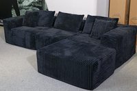 Canapé d'angle modulaire en L convertible en lit, avec revêtement en velours côtelé, pieds en bois, portable et inclinable, pour usage multi-pièces - Vente en gros
