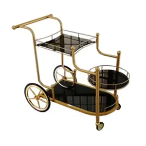 Luxury Metal Glass Tea Wine Food Catering Drinks Serving Trolley Cart for Bar Hotel Restaurant Wedding Party bar cart trolley