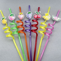 Accessoires de Bar de décoration de fête Nouveau Cocktail Unique Paille en spirale réutilisable Glitter Food Fruit Topper Paille à boire en plastique