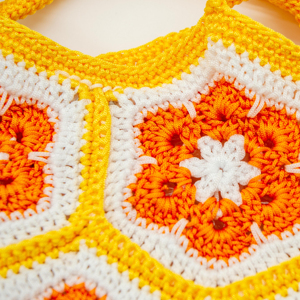 Crochet <span class=keywords><strong>Granny</strong></span> Square Floral Tote Shoulder Purse Earth Tone Boho Handmade Multipurpose Storage Bag - Product Image 3