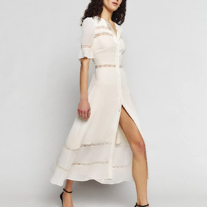 <span class=keywords><strong>2026</strong></span>新款批发定制女式优雅束腰纽扣白色蕾丝拼接长衬衫连衣裙 - Product Image 5