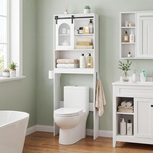 Meuble de rangement pour salle de bain au-dessus des toilettes avec porte coulissante, organisateur de salle de bain de style farmhouse de 32,3 po de large avec porte-papier toilette - Product Image 2