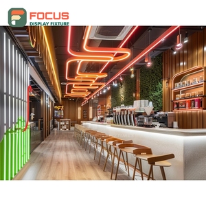 เคาน์เตอร์บริการคาเฟ่ระดับพรีเมียม  ผิวลามิเนตไม้  พื้นที่จัดแสดงขวดไซรัป เคาน์เตอร์บริการร้านค้าคั่วกาแฟ - Product Image 3