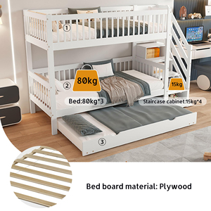 Двухъярусная кровать-трансформер (односпальная над двуспальной) с местом для хранения и лестницей, деревянный каркас для детей, подростков и взрослых, оптовая продажа детских кроваток - Product Image 5