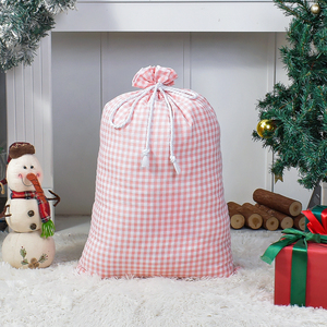 Tas Serut Ramah Lingkungan dengan Cetakan Sublimasi, Kantong Santa Natal Motif Kotak-kotak Pink yang Dapat Dipersonalisasi untuk Hadiah Permen yang Dapat Digunakan Kembali - Product Image 1