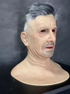 قناع سيليكون واقعي لرجل عجوز بشعر رمادي، قناع كامل للرأس مناسب لأدوار الهالوين والخدع - Product Image 3