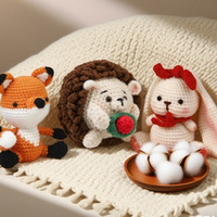 Dikiş dokuma oyuncaklar DIY tığ kiti hayvan tilki kirpi Bunny Combo Amigurumi tığ hayvanlar için bebek seti örgü zanaat