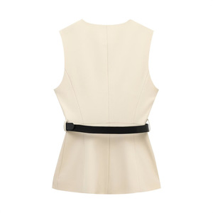 Débardeur à simple boutonnage doré élégant pour femmes, débardeur simple à la mode pour femmes, <span class=keywords><strong>ceinture</strong></span> à boutons longs, Streetwear personnalisé et respirant - Product Image 5