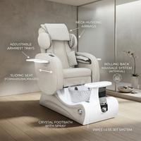 Fauteuil de pédicure de luxe avec massage par airbag, bulles, thérapie lumineuse LED 7 couleurs, massage pétrissant entièrement automatique, en cuir PU pour salon de manucure