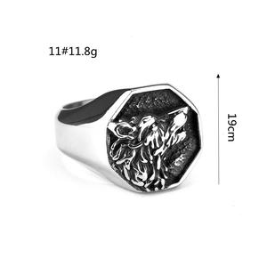 Men's Stainless Steel <b>Ring</b> Wolf Head Embossed Hip Hop Style Animal Geometric Design Gift Jewelry - Product Image 5