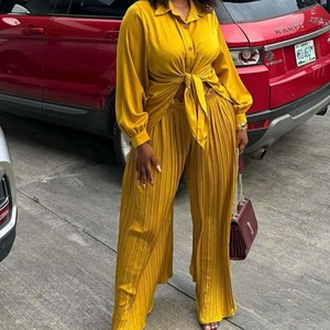 Women's New Arrivals Casual Long-Sleeve Shirt & Straight-Leg <b>Pants</b> African Plus Size Stylish Fashion 2-Piece Set Fashion - Product Image 1