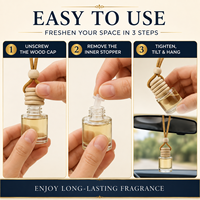 Diffuseur de parfum pour voiture suspendu, flacon rond en verre transparent avec bouchon en bois, concentration de parfum à 60 %, longue durée, logo personnalisé, vente en gros