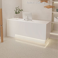 Comptoir de réception en bois massif et panneaux de particules, design moderne, forme carrée, éclairage LED, pour boutique de vêtements pour femmes, salon de beauté