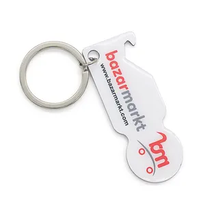 Printing Cheap Car Shape Shopping Trolley Cart Opener Remover Chip Token Coin Keyring for Supermarket