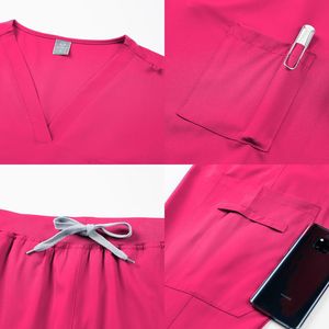 Women Medical Scrub Suit V-Neck Short Sleeve With Drawstring Pants Moisture Wicking Hospital Uniforms For Nursing Dental Clinic - Product Image 2