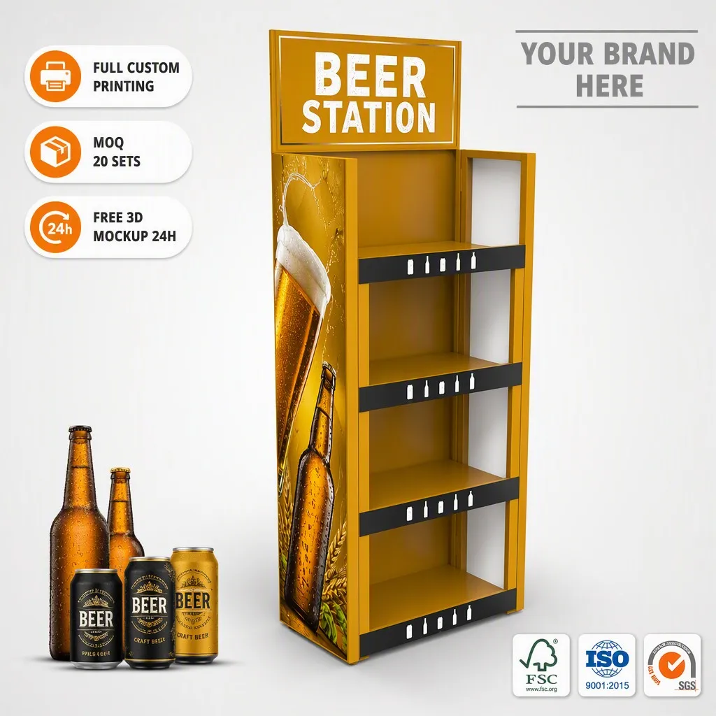 Apache Custom Beer Display Rack 64 Bottles 4-Tier Metal Craft Brew Merchandiser Knock Down Rotating Stand for Pub Bar OEM ODM — view 1