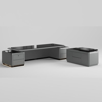 Bureau de direction de luxe avec chargeur sans fil, éclairage LED, placage en noyer noir, qualité E0, dureté 3H, bureau de PDG