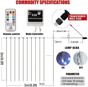 270 LED 15 Fili di Luci a Tenda <span class=keywords><strong>con</strong></span> Telecomando Intelligente, Decorazione per Casa e Giardino, Illuminazione Decorativa per <span class=keywords><strong>Soffitto</strong></span> - Product Image 5