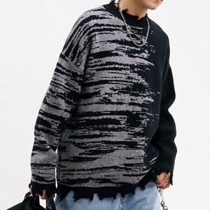 เสื้อสเวตเตอร์แฟชั่นอเมริกันสำหรับผู้ชายเสื้อสเวตเตอร์คอกลมทรงหลวมย้อนยุคทำลายความรู้สึกออกแบบได้ตามต้องการ - Product Image 1