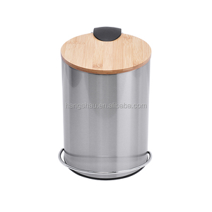 New Arrival Bathroom <strong>Small</strong> Round Waste <strong>Bin</strong> with Simple Design Bamboo Lid and Big <strong>Pedal</strong> - Product Image 1
