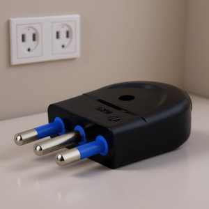 Enchufe eléctrico negro 2P+T 16A con pines aislados azules para conexión de energía - Product Image 3